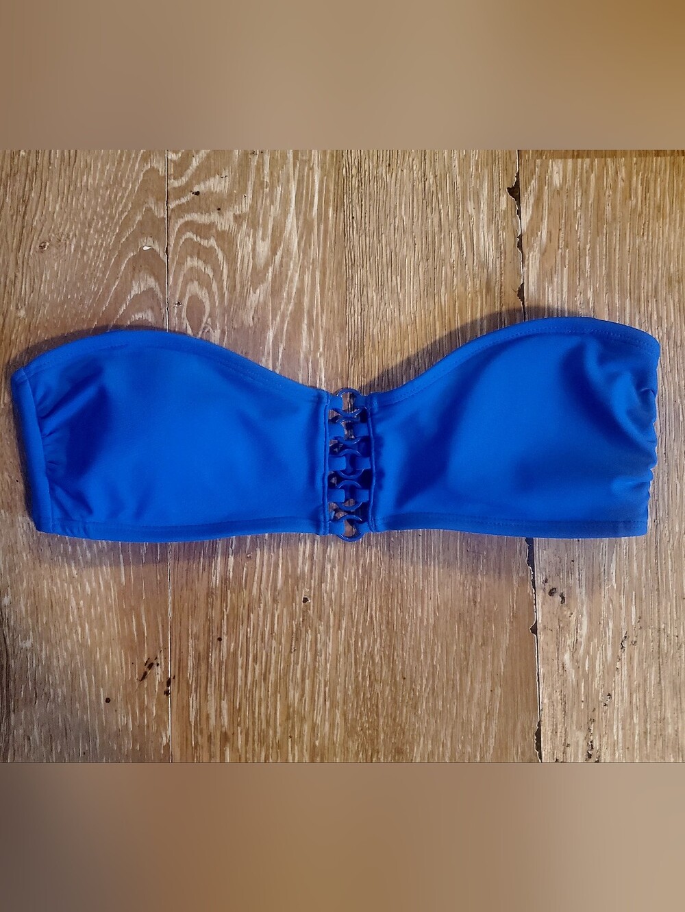 No Boundaries Blue Strapless Bikini Top with Center Rings Detail